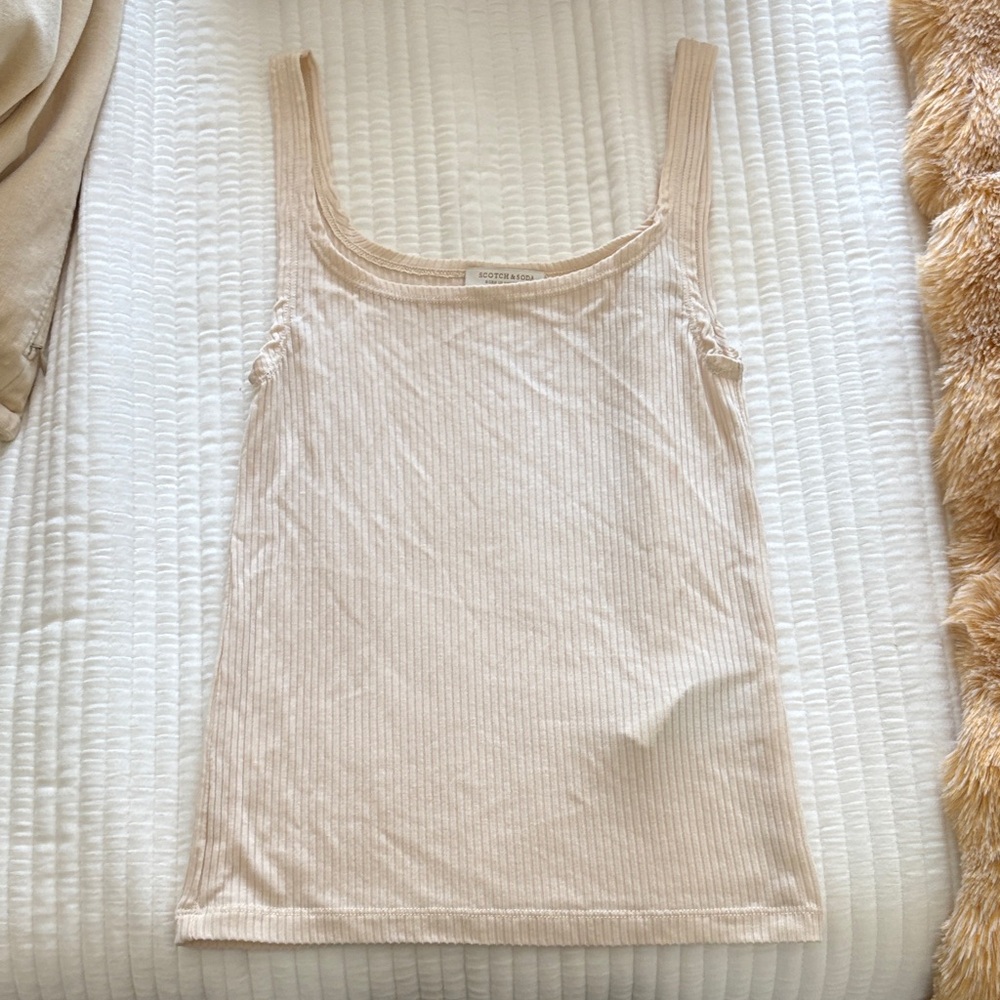 Scotch & Soda Beige Ribbed Tank Top